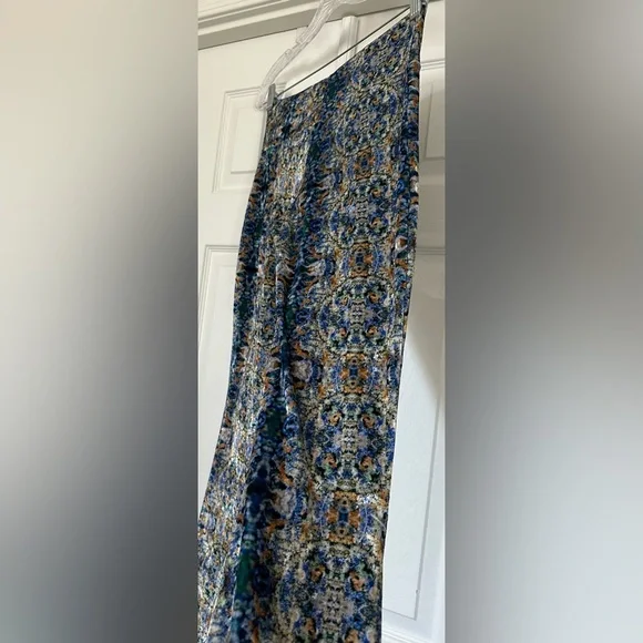 Boot Cut Velvet Patterned Pants in Blue Multi - Picture 5 of 9